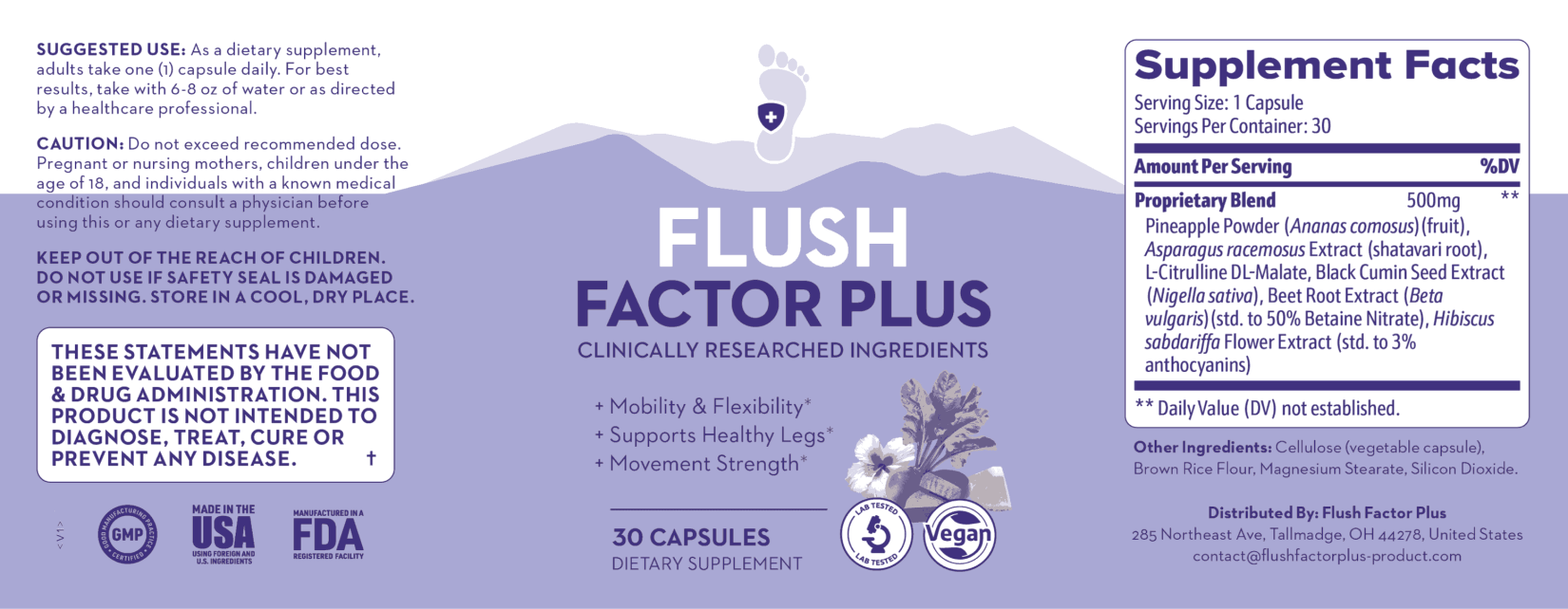 Flush Factor Plus ingredients label